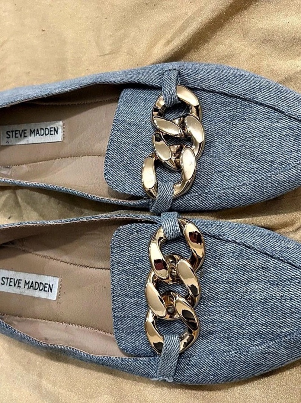 Steve Madden Denim Chain-Detail Pointed-Toe Flats in Blue